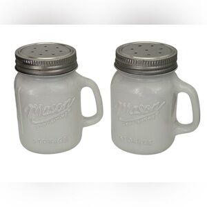 WHITE GLASS MASON JAR SALT & PEPPER SHAKERS
